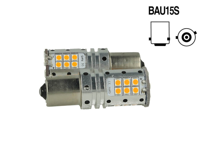 Lampada Led BAU15S PY21W Canbus 12V 25W Reale Arancione Piedi Storti Per Frecce No Errore 32 Smd 3030