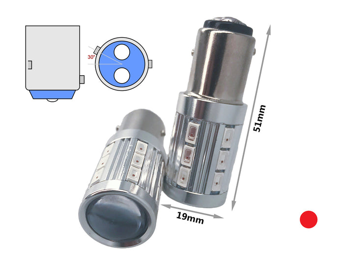 Lampada Led BAW15d PR21/5W Rosso 12V 24V 21/5W Compatibile Osram 7538LDR 21 Smd 5730 Con Lente Ingrandimento