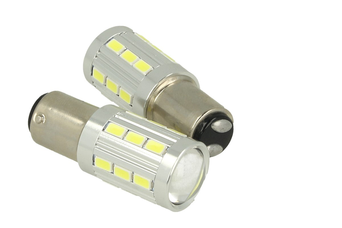 Lampada Led BAZ15D 1157 P21/4W 12V 24V 21 Smd 5730 Super Bianco Luminoso Piedi Storti Asimmetrica