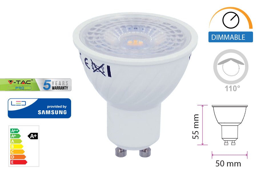 Lampada Led GU10 Dimmerabile 6,5W 110 Gradi 220V Bianco Neutro 4000K Chip Samsung Garanzia 5 Anni SKU-21199