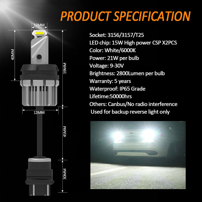 Lampada Led Luce Retromarcia Canbus 3157 T25 P27/7W 12V 24V 21W Bianco 2800 Lumens