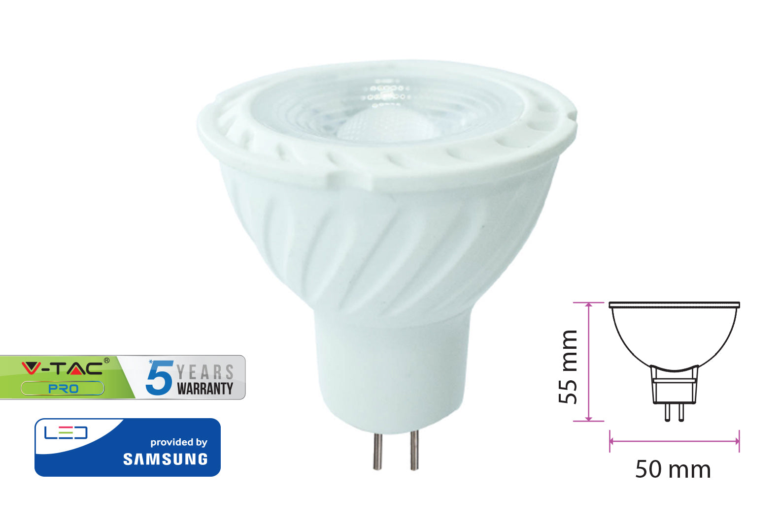 Lampada Led MR16 6,5W 12V 110 Gradi  Bianco Caldo 3000K Con Chip Samsung SKU-21204