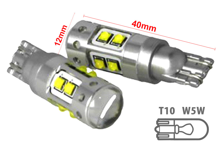 Lampada Led T15 W16W T10 W5W 12V 50W 10 Smd Cree Con Lente No Polarita Bianco Super Luminoso