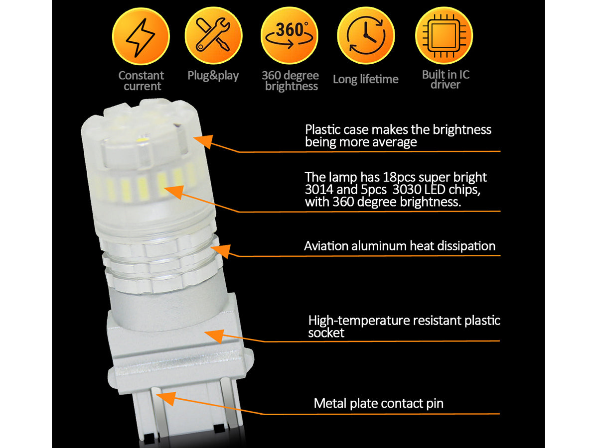 Lampada Led T25 3157 3156 Canbus Bianco 12V No Polarita IP67 Illuminazione 360 Gradi