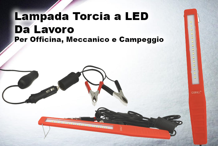 Lampada Torcia Led Officina Slim 7mm 12V 2W 15 Smd Presa Accendisigari Pinze a Coccodrillo Batteria Cavo 5 Metri