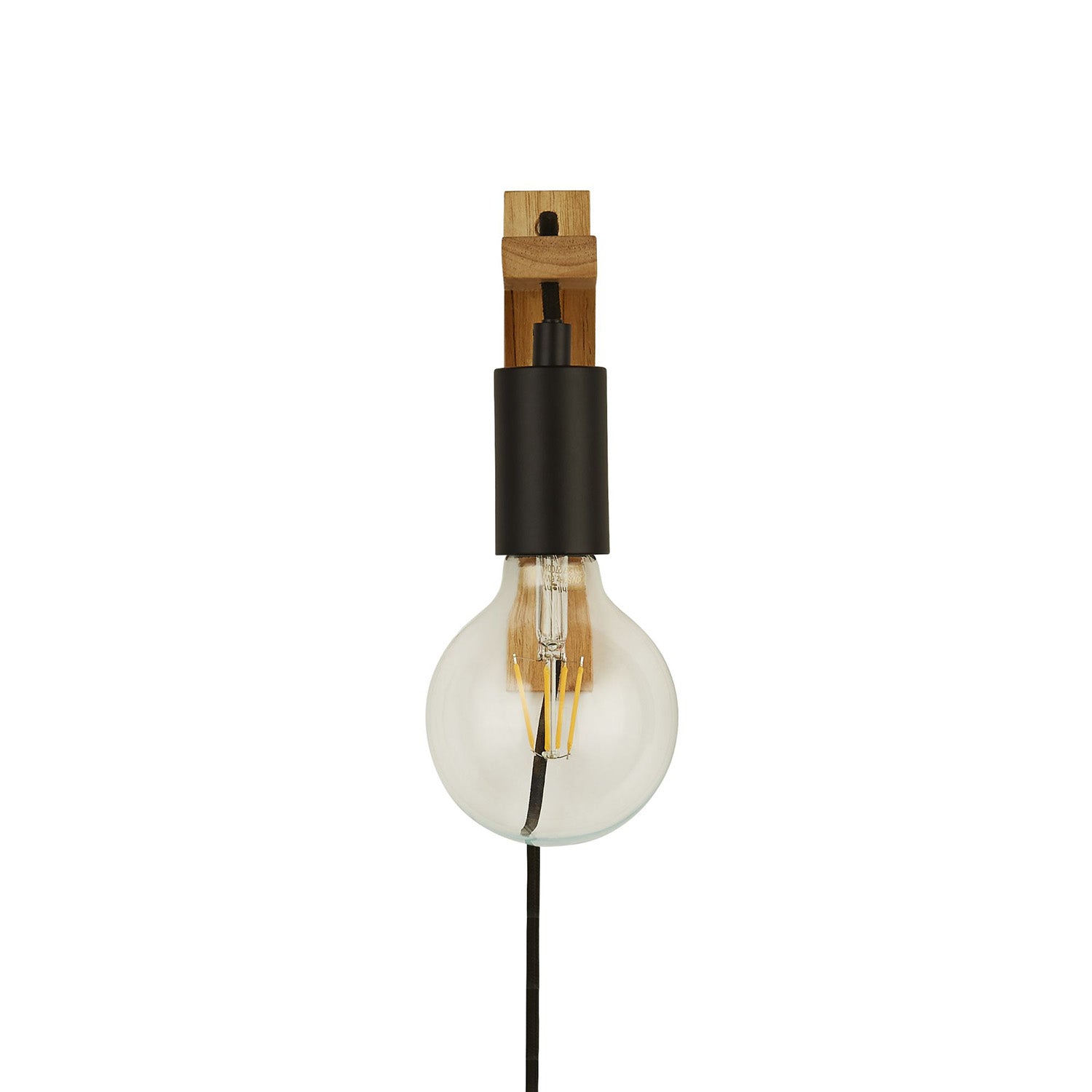 Lampada da parete Woody Plug In - Legno naturale e metallo nero