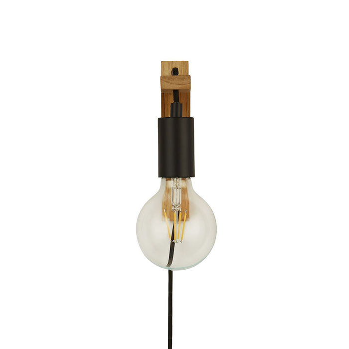 Lampada da parete Woody Plug In - Legno naturale e metallo nero