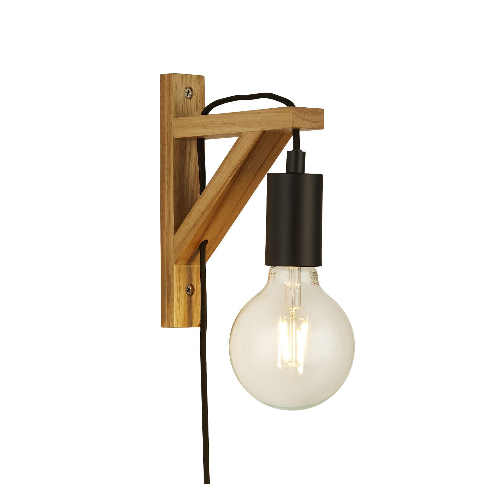 Lampada da parete Woody Plug In - Legno naturale e metallo nero