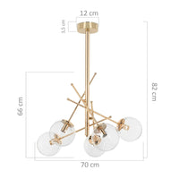 Lampada da soffitto Gondia ASZ1391 in metallo colore oro con 5 paralumi in vetro