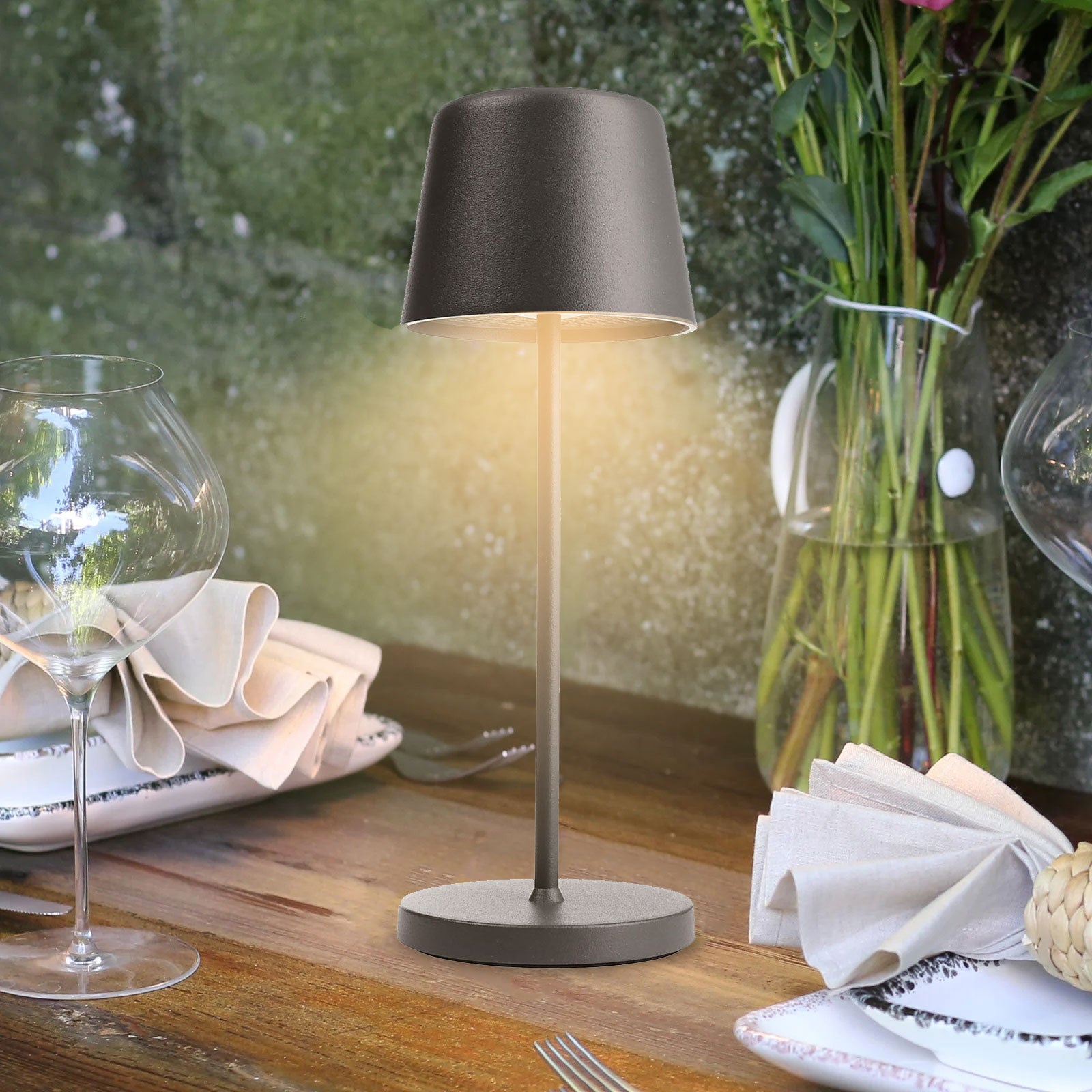 Lampada senza fili da tavolo moderna IP65 ricaricabile USB luce TOUCH dimmerabile atmosfera tavolini bar ristorante GRIGIO