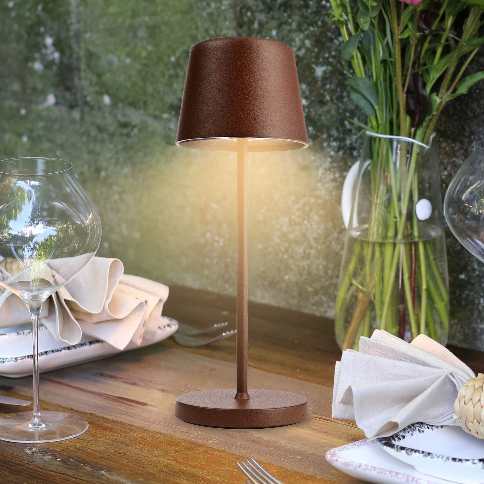 Lampada senza fili da tavolo moderna IP65 ricaricabile USB luce TOUCH dimmerabile atmosfera tavolini bar ristorante MARRONE