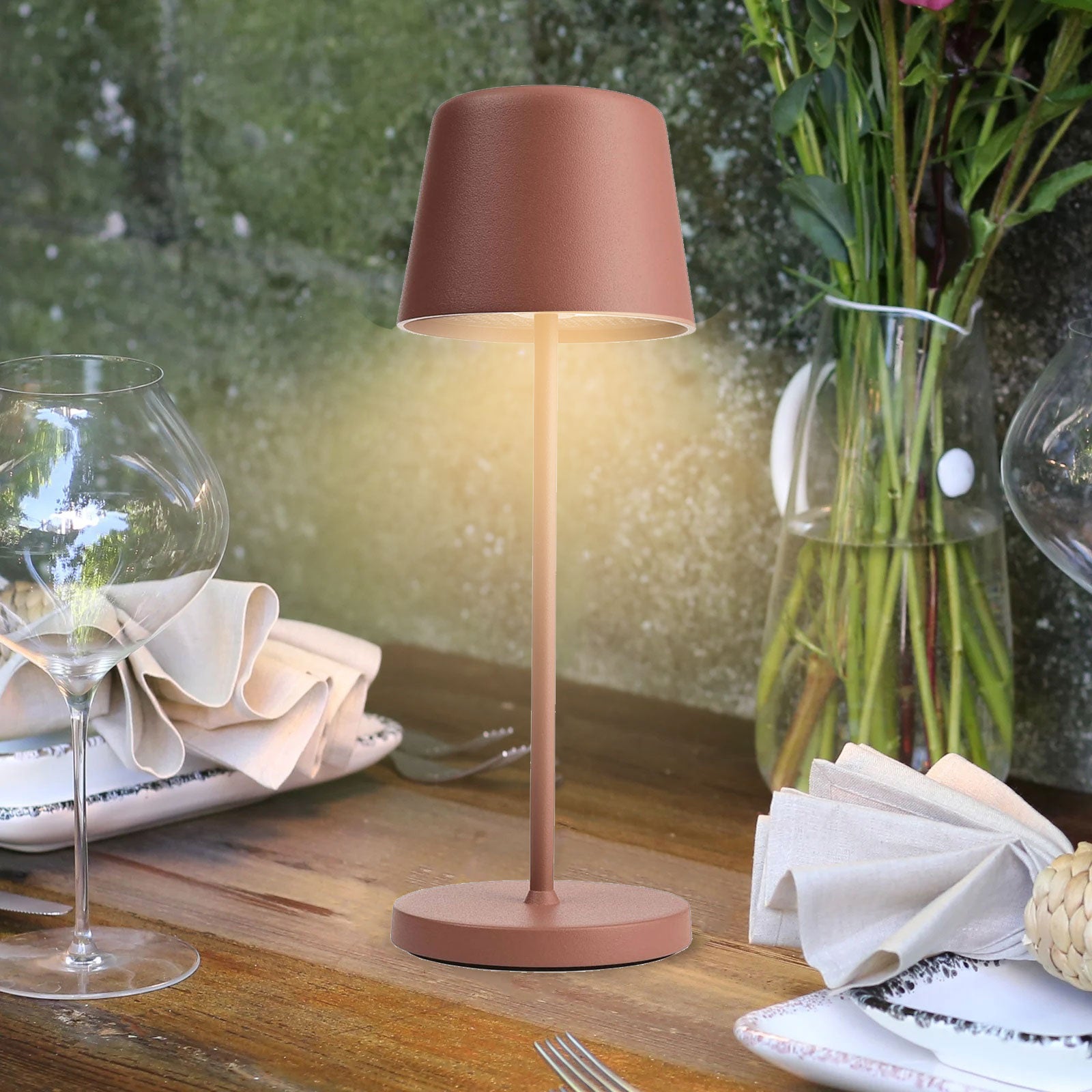 Lampada senza fili da tavolo moderna IP65 ricaricabile USB luce TOUCH dimmerabile atmosfera tavolini bar colore TERRACOTTA