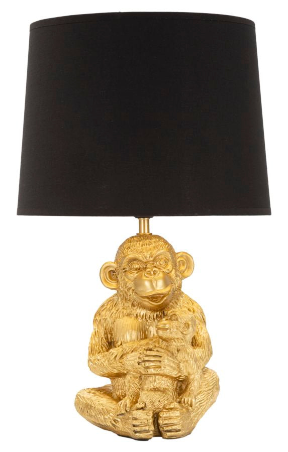 Lampada da tavolo con mamma scimmia dorata, paralume nero diam 30x49cm Monkey Mum