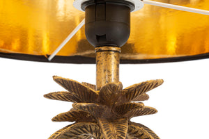 Lampada da tavolo con palma e scimmiette oro antico, paralume nero diam 28x61cm Palm Monkey