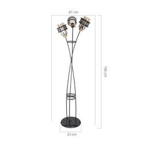 Lampada da terra Grande MDL3812 in ferro intrecciato 3 luci in vetro