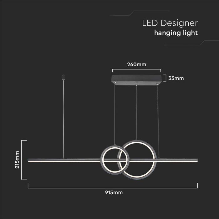 Lampadario LED a Sospensione 15W 1500lm dal Design Moderno 2 Anelli + Barra Led Colore Nero 4000K SKU-6935