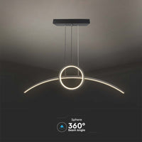 Lampadario LED a Sospensione 30W 3200lm dal Design Moderno Anello e Barra Curvata Colore Nero 4000K SKU-6933