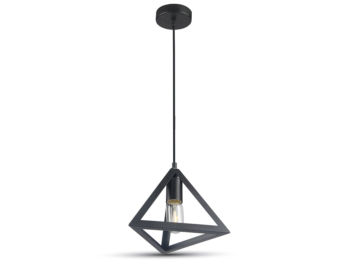 Lampadario a Sospensione Forma Piramide in Metallo Colore Nero Opaco Con Portalampada E27 Max 60W SKU-3832