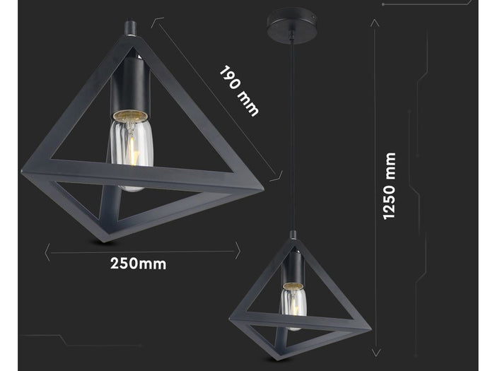 Lampadario a Sospensione Forma Piramide in Metallo Colore Nero Opaco Con Portalampada E27 Max 60W SKU-3832