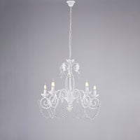 Lampadario in ferro laccato bianco con decorazione effetto shabby chic e strass in cristallo 5 luci