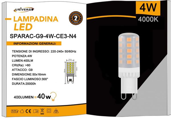 Lampadina G9 4w Luce Naturale 400 Lumen