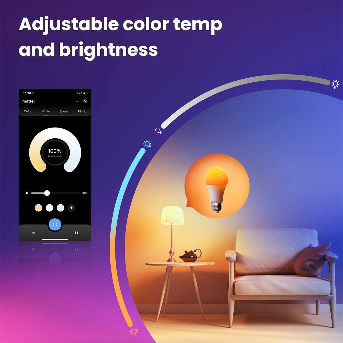 Lampadina Matter LED Wifi Smart Multicolore RGB Dimmerabile E27 9W 806Lm App Compatibile con Amazon Alexa e Google Home