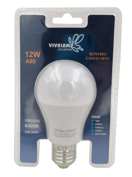 Lampadina a led E27 A60 12W led Passo grosso a vite Lue Fredda Naturale Calda