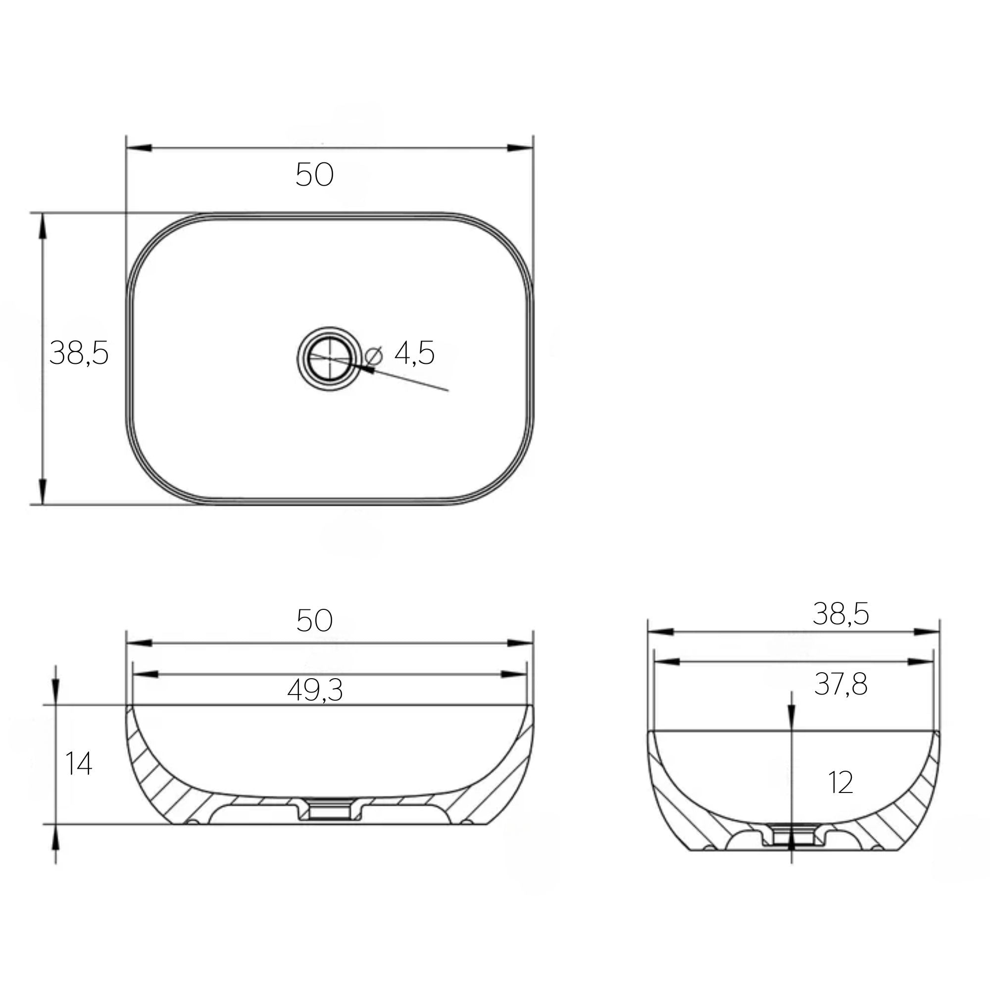 Lavabo da appoggio effetto marmo grigio 50×38,5 cm