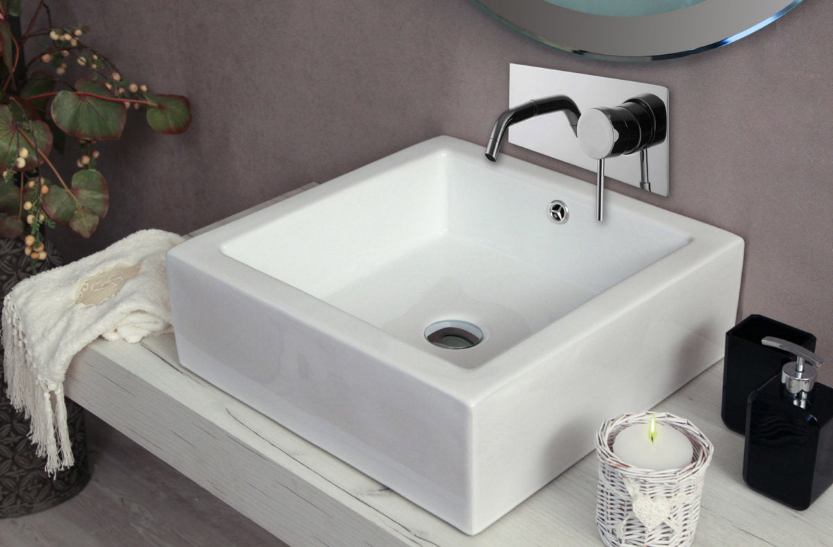 Lavabo da appoggio con troppo pieno 46x46x15 cm bianco Mues Miral