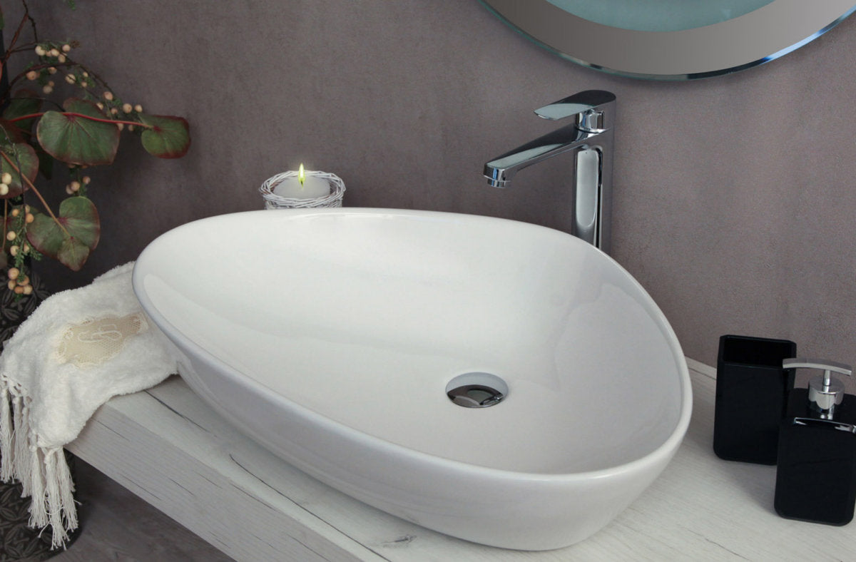 Lavabo da appoggio con troppo pieno 67x44x15cm bianco Mues Joy