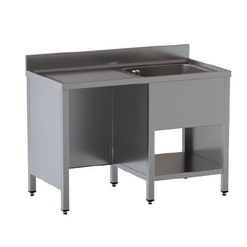 Lavello 120x60x85 acciaio inox 430 su fianchi ripiano vano pattumiera RS5055