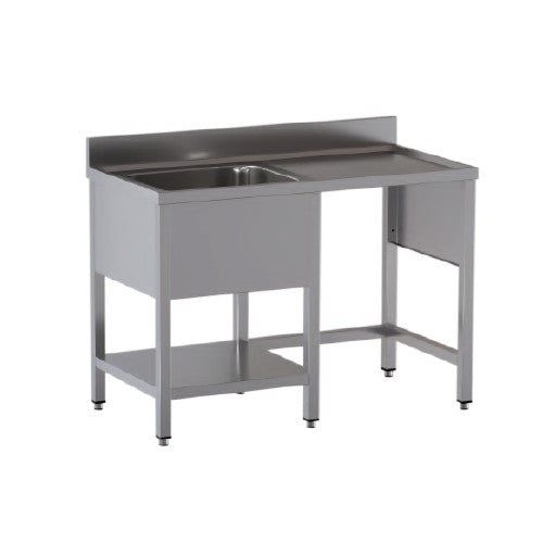 Lavello 120x60x85 acciaio inox 430 su gambe ripiano vano pattumiera RS5031