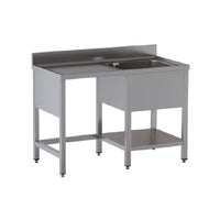 Lavello 120x60x85 acciaio inox 430 su gambe ripiano vano pattumiera RS5035