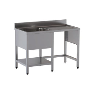 Lavello 120x70x85 acciaio inox 430 su gambe ripiano vano pattumiera RS5033