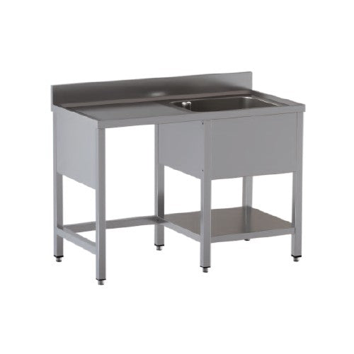 Lavello 120x70x85 acciaio inox 430 su gambe ripiano vano pattumiera RS5037