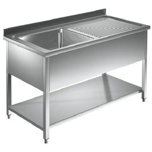 Lavello 130x60x85 acciaio inox 430 su gambe ripiano cucina ristorante RS4685