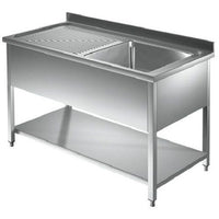 Lavello 130x70x85 acciaio inox 430 su gambe ripiano cucina ristorante RS4728