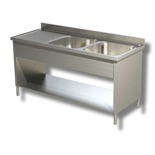 Lavello 140x60x85 acciaio inox 304 su fianchi ripiano cucina ristorante RS8302