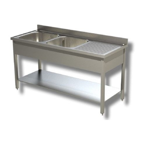 Lavello 140x60x85 acciaio inox 304 su gambe ripiano cucina ristorante RS5535