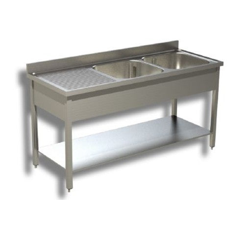 Lavello 140x60x85 acciaio inox 430 su gambe ripiano cucina ristorante RS4694