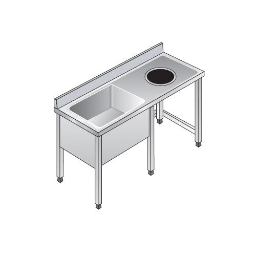 Lavello 140x70x85 acciaio inox 304 su gambe vano pattumiera RS5937