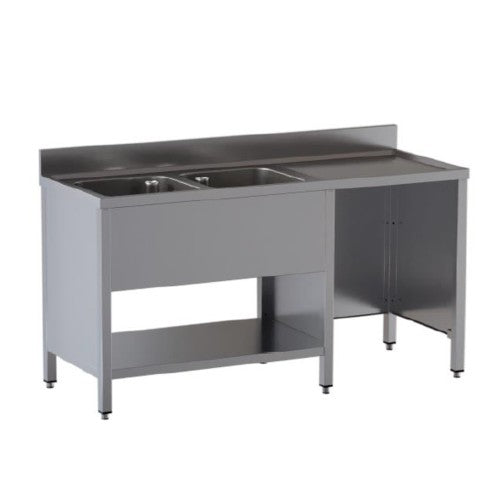 Lavello 160x60x85 acciaio inox 430 su fianchi ripiano vano pattumiera RS5059