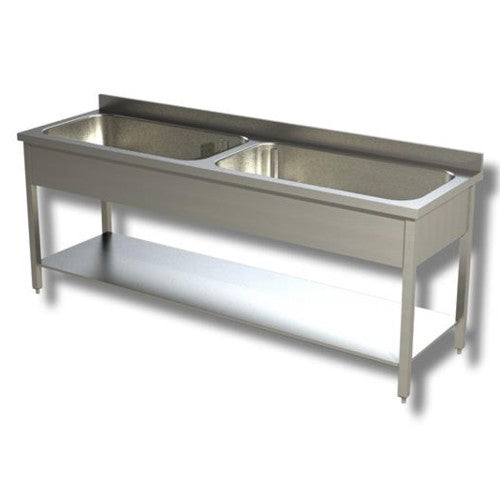 Lavello 160x60x85 acciaio inox 430 su gambe ripiano cucina ristorante RS4718