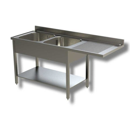 Lavello 160x60x85 acciaio inox 430 su gambe ripiano vano lavastoviglie RS4979