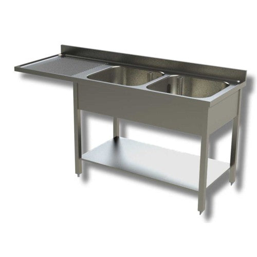 Lavello 160x60x85 acciaio inox 430 su gambe ripiano vano lavastoviglie RS4985