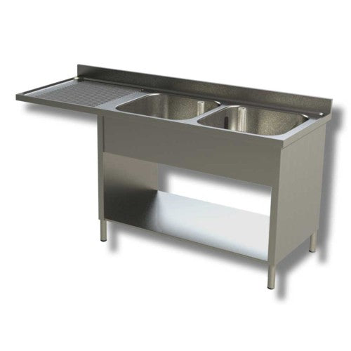 Lavello 180x60x85 acciaio inox 430 su fianchi ripiano vano lavastoviglie RS5006