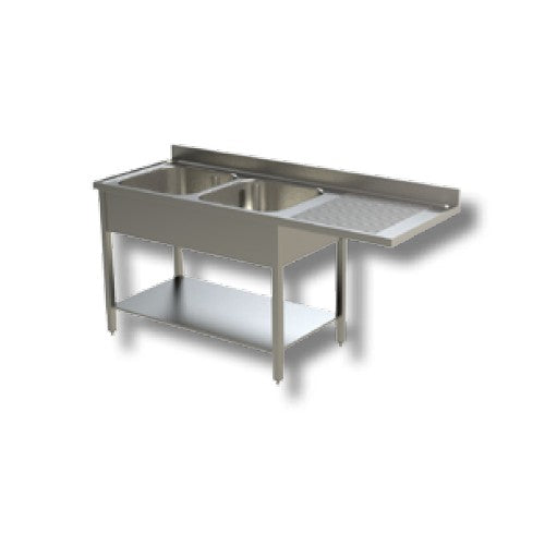 Lavello 180x70x85 acciaio inox 304 su gambe ripiano vano lavastoviglie RS5955