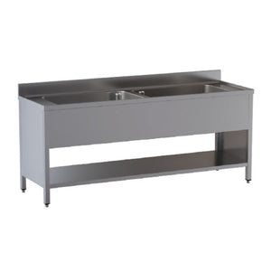 Lavello 180x70x85 acciaio inox 430 su fianchi ripiano cucina ristorante RS4869