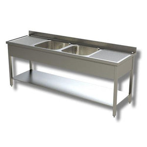 Lavello 220x60x85 acciaio inox 430 su gambe ripiano cucina ristorante RS4710