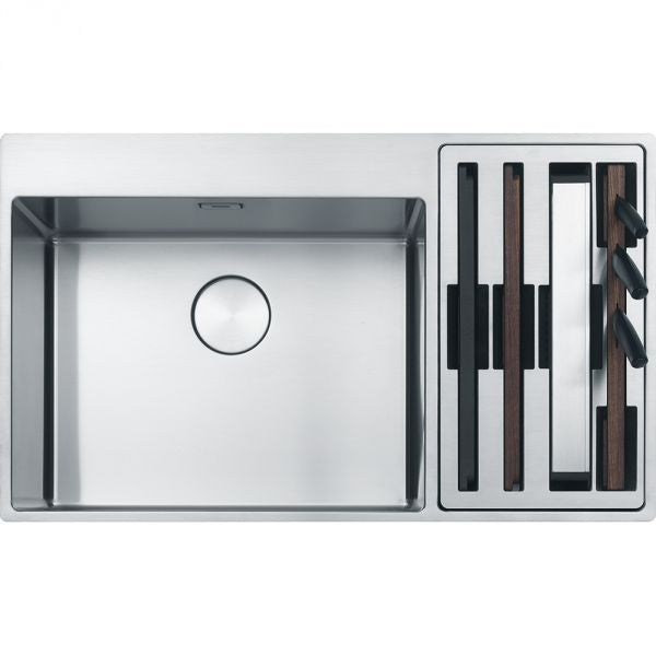 Lavello box center bwx 220-54-27 tl ad incasso 1 e 1/2 vasche colore inox con accessori franke